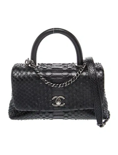 Pre-owned Chanel Mini Python Coco Handle Bag In Black