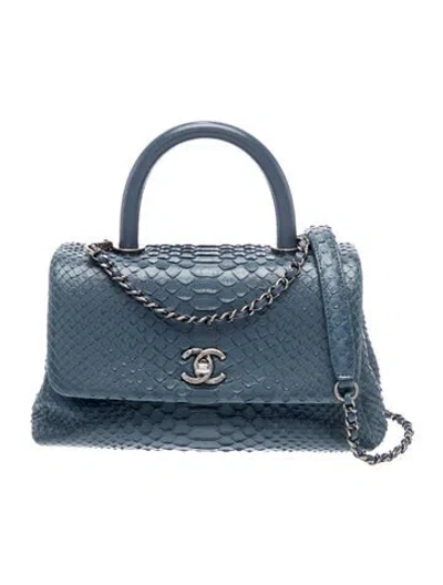 Pre-owned Chanel Mini Python Coco Handle Bag In Blue