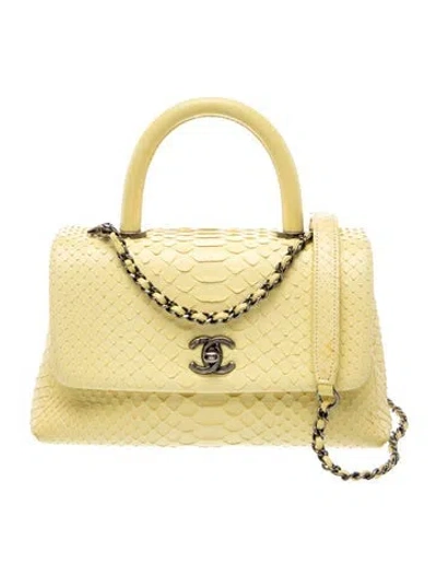 Pre-owned Chanel Mini Python Coco Handle Bag In Yellow