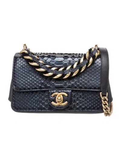 Pre-owned Chanel Mini Python Straight-lined Flap Bag In Blue/metallic