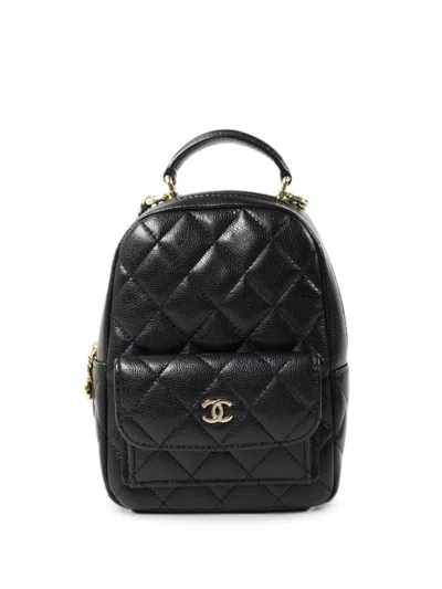 Pre-owned Chanel Mini Quilted Cc Backpack In Black