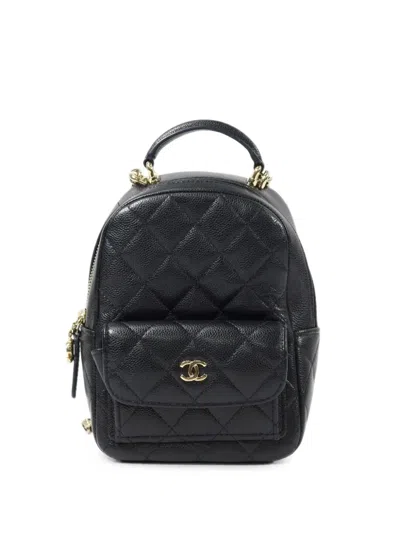 Pre-owned Chanel Mini Quilted Cc Backpack In Black