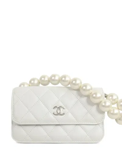 Pre-owned Chanel Mini Quilted Cc Pearl Tote Bag In White