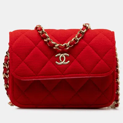 Pre-owned Chanel Mini Quilted Jersey Vip Crossbody In Red