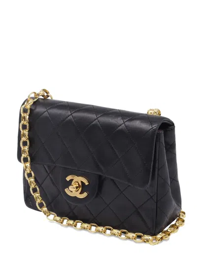 Pre-owned Chanel Mini Quilted Square Leather Shoulder Bag In Black