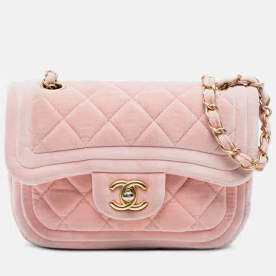 Pre-owned Chanel Mini Quilted Velvet Double Frame Flap In Pink