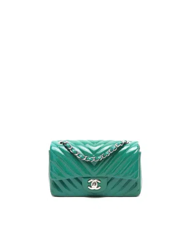 Pre-owned Chanel Mini Rectangular Chevron Single Flap Bag In Green