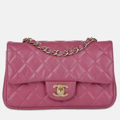 Pre-owned Chanel Mini Rectangular Classic Lambskin Single Flap Bag In Pink