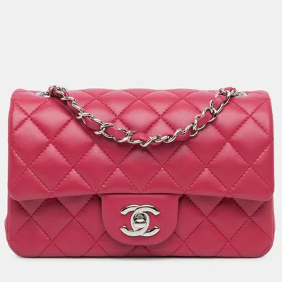 Pre-owned Chanel Mini Rectangular Classic Lambskin Single Flap In Pink