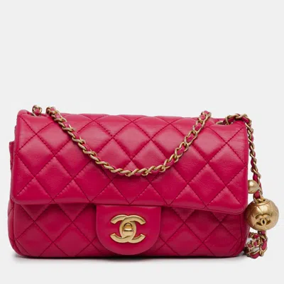 Pre-owned Chanel Mini Rectangular Lambskin Pearl Crush Flap In Pink