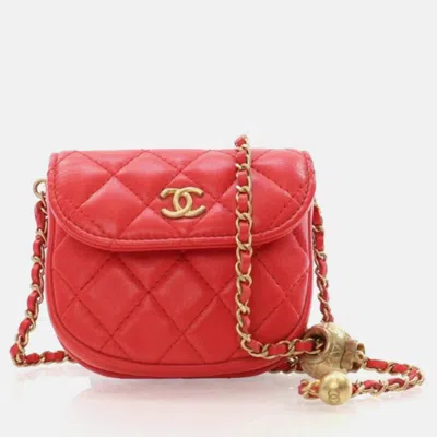 Pre-owned Chanel Mini Red Lambskin Pearl Crush Waist Bag
