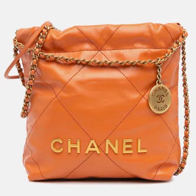Pre-owned Chanel Mini Shiny Orange Calfskin 22 Handbag