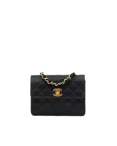 Chanel Mini Single Flap Satin Bag In Black