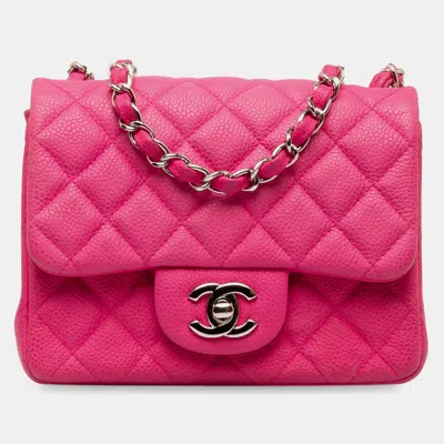 Pre-owned Chanel Mini Square Caviar Single Flap In Pink