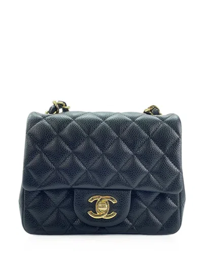 Pre-owned Chanel Mini Square Flap Quilted Shoulder Bag In Black