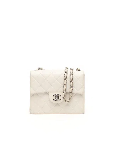 Pre-owned Chanel Mini Square Single Flap Bag In White
