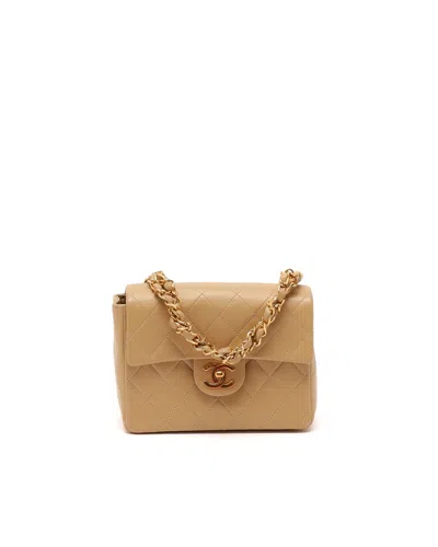 Chanel Mini Square Single Top Handle Flap Bag In Beige