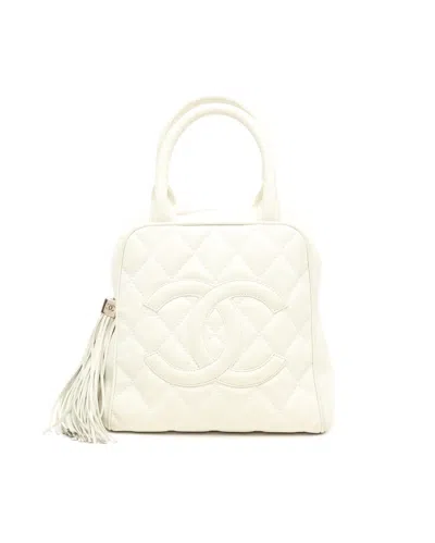Pre-owned Chanel Mini Tassel Cc Boston Bag In White