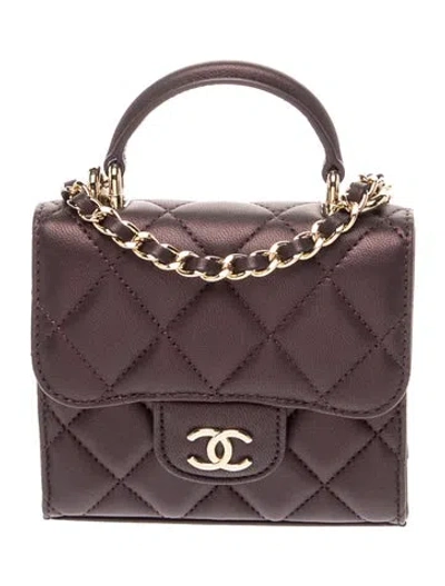 Pre-owned Chanel Mini Top Handle Clutch In Burgundy