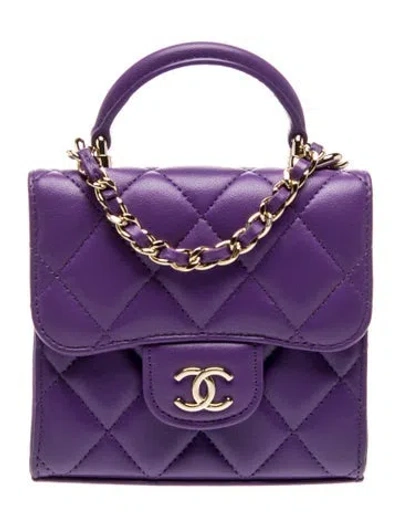 Pre-owned Chanel Mini Top Handle Clutch In Purple