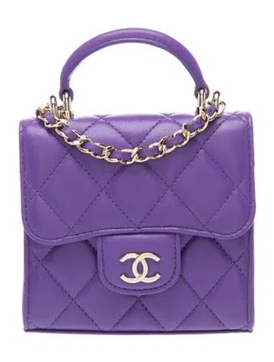 Pre-owned Chanel Mini Top Handle Clutch W/chain In Purple
