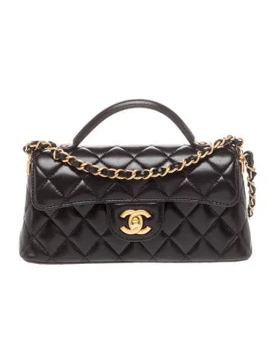 Pre-owned Chanel Mini Top Handle Flap Bag In Black