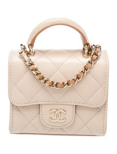 Pre-owned Chanel Mini Top Handle Flap Coin Purse In Neutrals