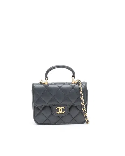 Pre-owned Chanel Mini Top Handle Wallet On Chain Bag In Black