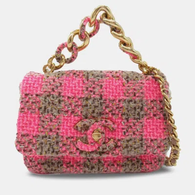 Pre-owned Chanel Mini Tweed 19 Flap In Pink