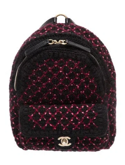Pre-owned Chanel Mini Tweed Backpack In Black