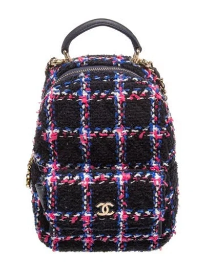 Pre-owned Chanel Mini Tweed Cc Backpack In Blue