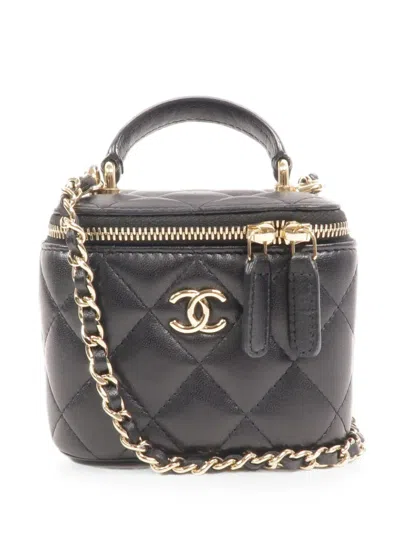 Pre-owned Chanel Mini Vanity Case Cc Quilted Tote Bag In Black