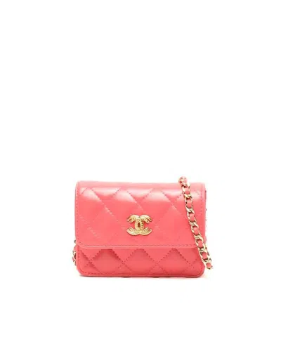Pre-owned Chanel Mini Wallet On Chain Bag In Pink