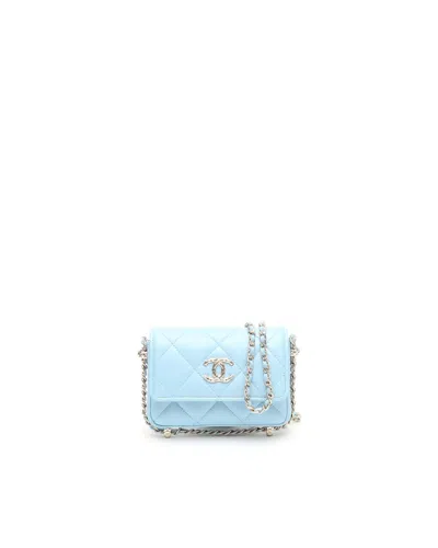 Pre-owned Chanel Mini Wallet On Chain In Blue