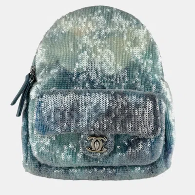 Pre-owned Chanel Mini Waterfall Blue Sequins Lambskin Backpack Bag