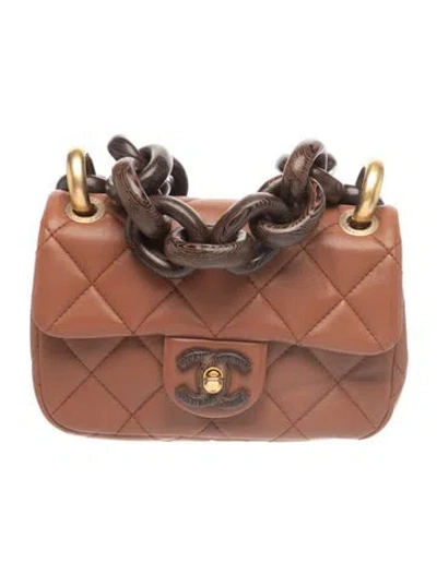Pre-owned Chanel Mini Wenge Wood Flap Bag In Brown