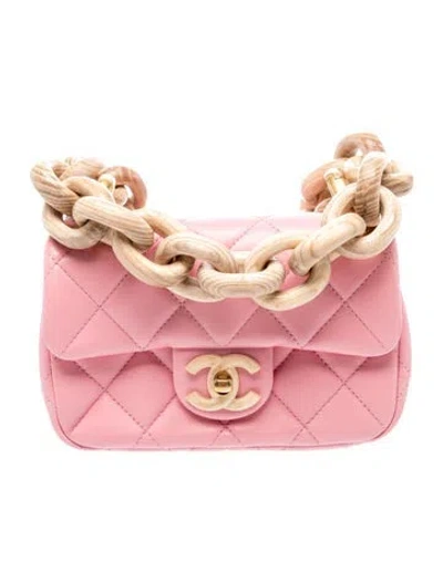 Pre-owned Chanel Mini Wenge Wood Flap Bag In Pink