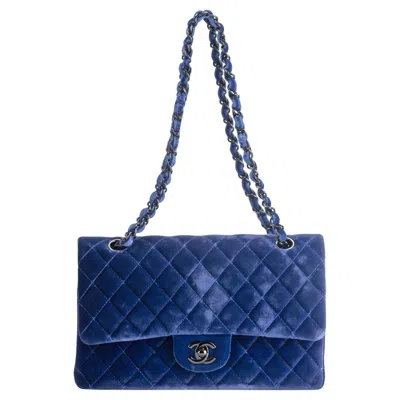 Pre-owned Chanel Mint Blue Velvet Double Flap Bag