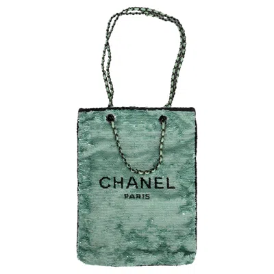 Pre-owned Chanel Mint Green 24s Logo Sequin Tote Bag