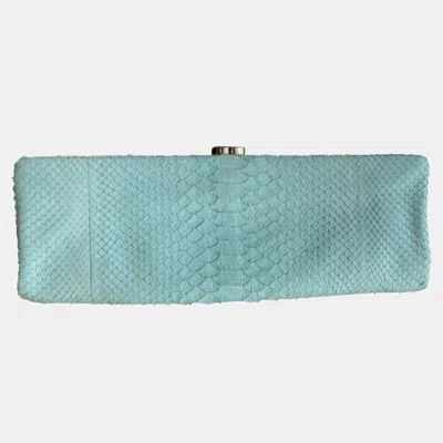 Pre-owned Chanel Mint Green Python Leather Clutch