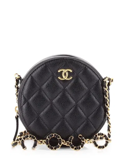 Pre-owned Chanel Miss Coco Round With Chain Quilted Caviar Mini Clutch Bag In Black