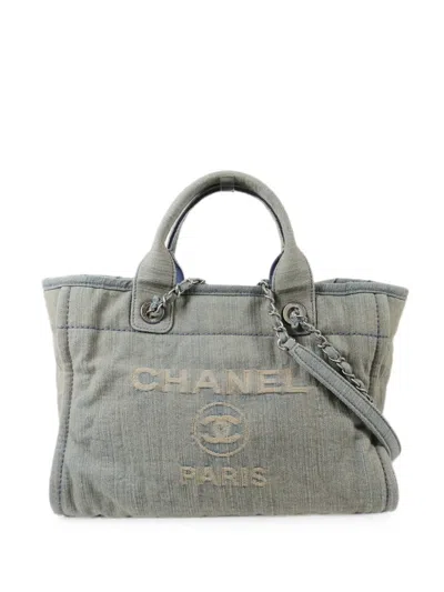 Pre-owned Chanel Mm Deauville Tote Bag In Blue