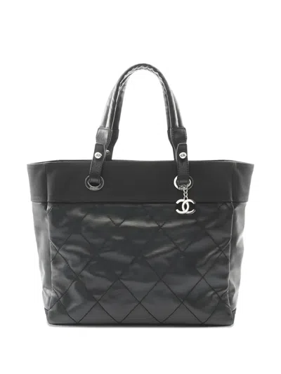 Pre-owned Chanel Mm Paris Biarritz Tote Bag In Black