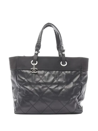 Pre-owned Chanel Mm Paris Biarritz Tote Bag In Black