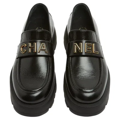 Pre-owned Chanel Mocassins Cuir Eu39 Cha Nel Black Leather Loafers Flat Shoes Uk6 Us8.5