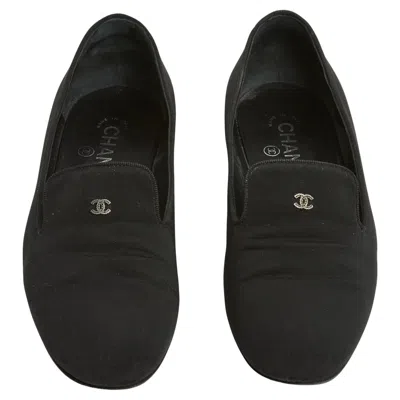Pre-owned Chanel Mocassins Noir Eu38 Black Ottoman Cc Loafers Flat Shoes Uk5 Us7.5