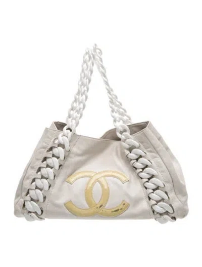 Pre-owned Chanel Modern Chain Rhodoid Tote In White