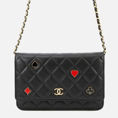 Pre-owned Chanel Monaco Series Chain Wallet Black Lambskin