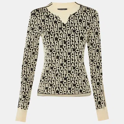 Pre-owned Chanel Monochrome Logo Jacquard Wool Blend Sweater M In Black