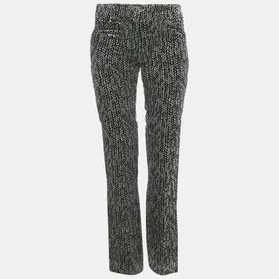 Pre-owned Chanel Monochrome Printed Velvet Trousers S In Gray